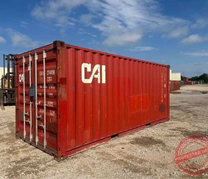 20ft Used Shipping Container – RED with Custom Lock Box