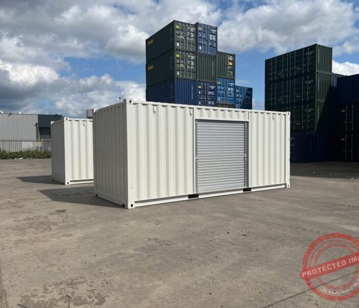 20ft Custom One Trip Shipping Container – Roller Shutter & RAL 7035 Respray